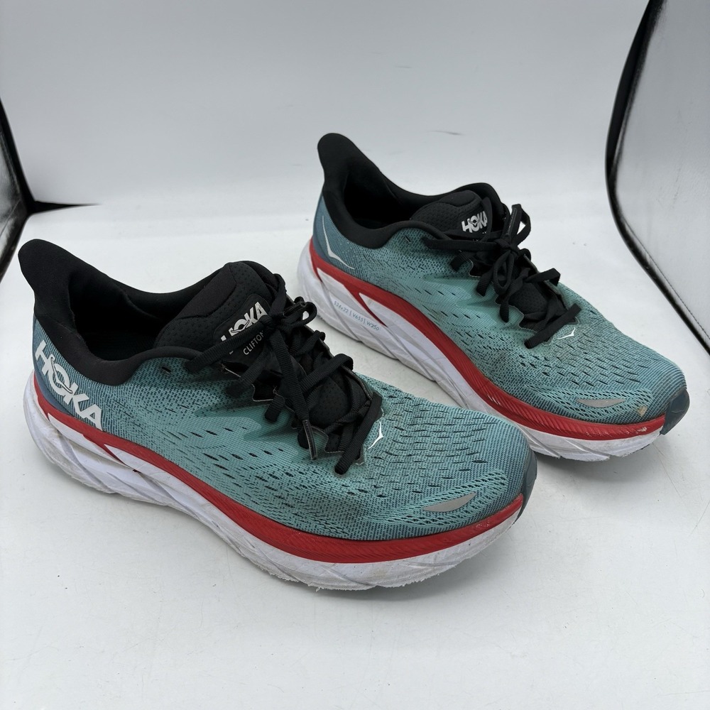 Hoka One One Shoes Mens Size 10 D Clifton 8 Teal Blue Aqua Walk Run Sneakers